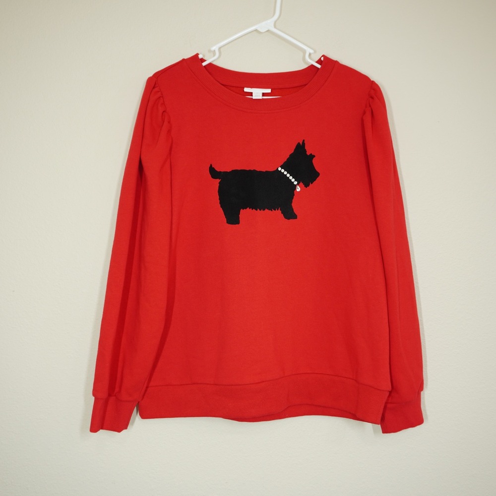Charter Club Size XL NEW Bright Cherry Red Scottie Dog Pearl Collar Sweatshirt
